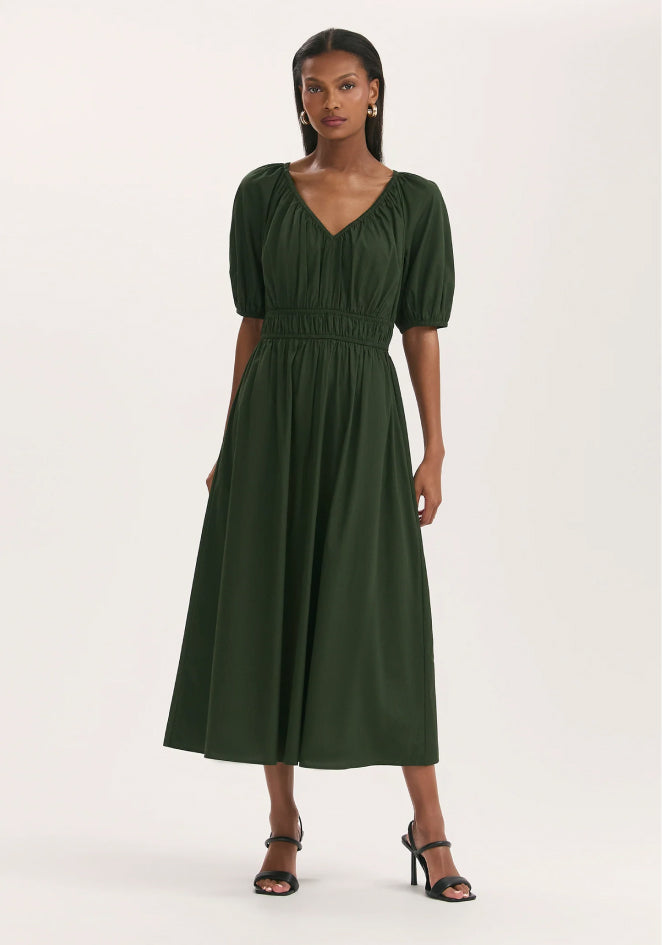Piper Dark Khaki Cotton Midi Smock Dress