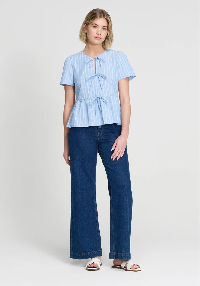 Bridie Blue Stripe Cotton Top