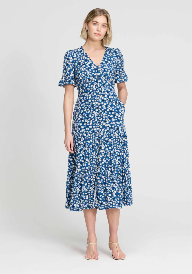 Sinead Navy Ditsy Tiered Midi Dress