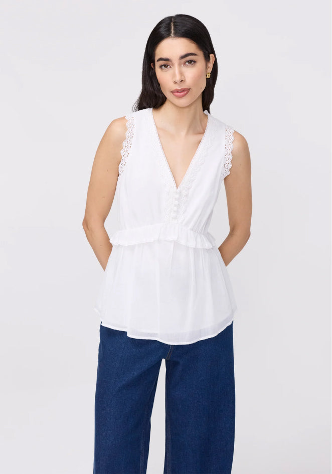 Cyma White Lace Cotton Sleeveless Top