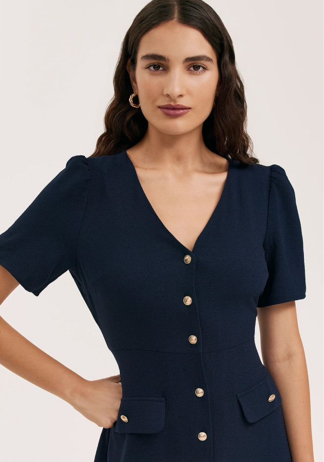 Lucille Navy Crepe Short Dress