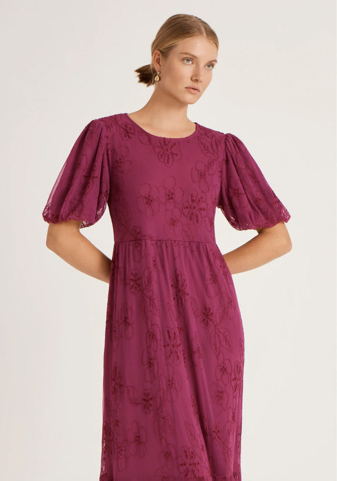 Yasmine Purple Mesh Midi Tea Dress