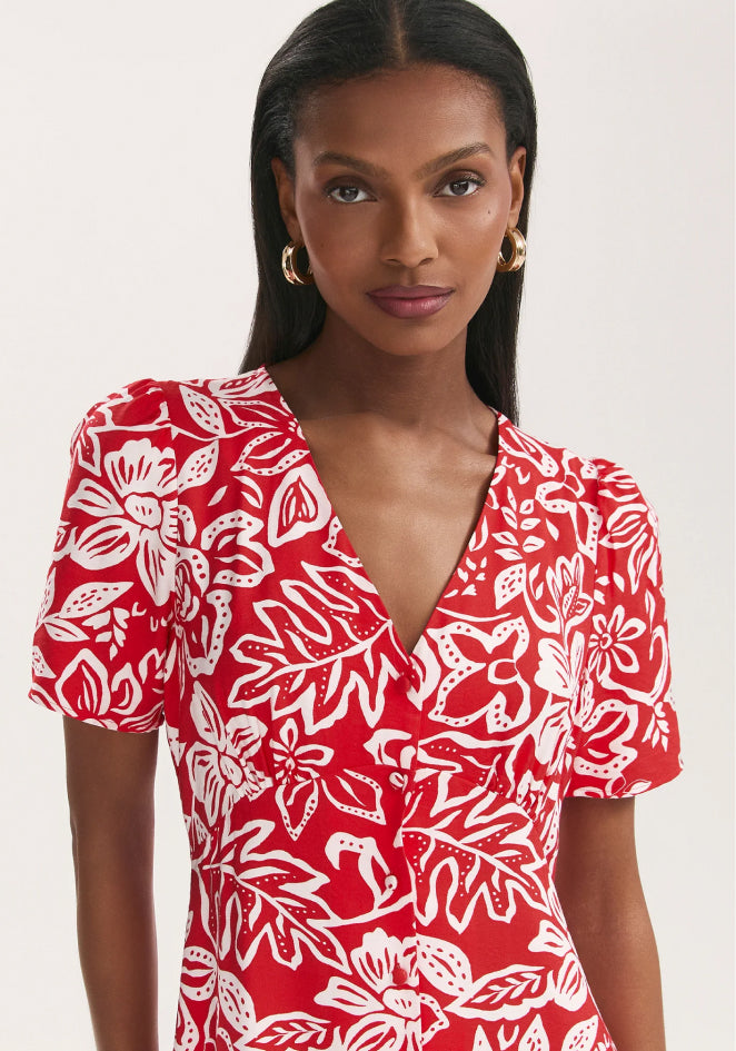 Martina Red Flower Midi Dress