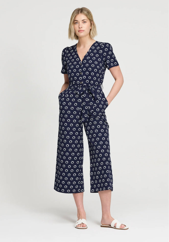 Uma Navy Polka Dot Belted Wide Leg Jumpsuit