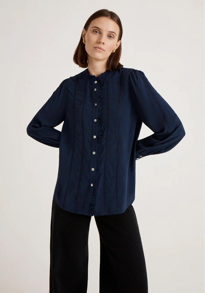 Flora Navy Crepe Blouse