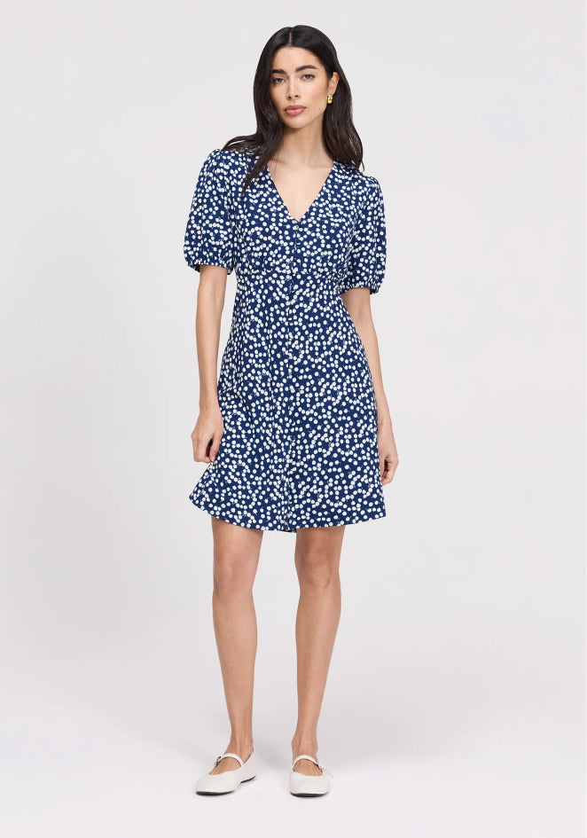 Ensley Navy Cherry Spot Button Through Short Dress