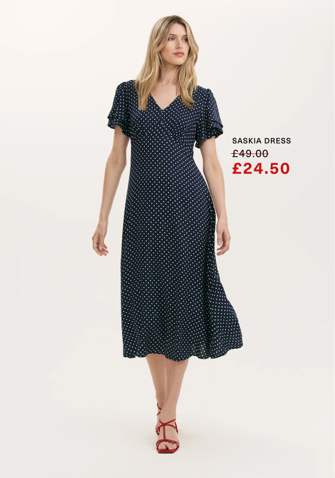 Saskia Navy Polka Dot Midi Tea Dress