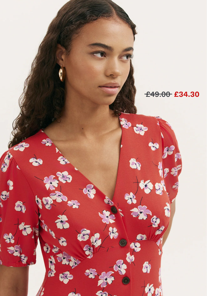 Milena Red Poppies Jersey Midi Dress