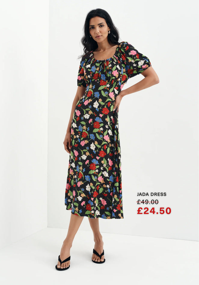 Jada Black Floral Puff Sleeve Empire Waist Midi Dress