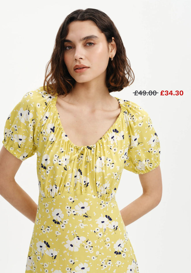 Jada Green Floral Puff Sleeve Empire Waist Midi Dress