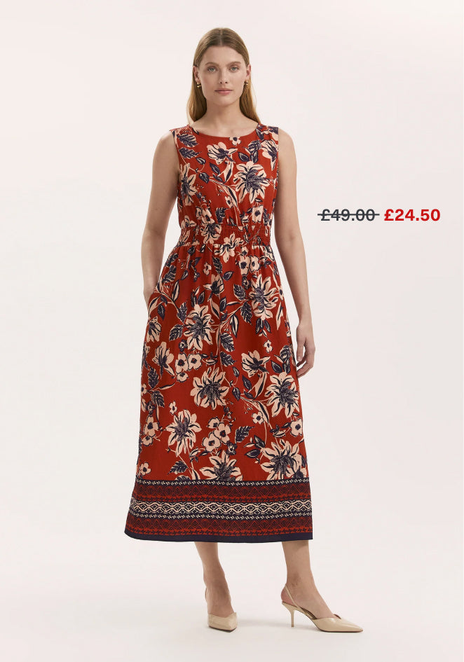 Willow Rust Floral Sleeveless Midi Dress