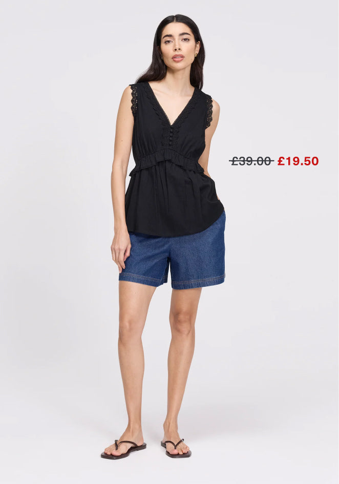 Cyma Black Lace Cotton Sleeveless Top