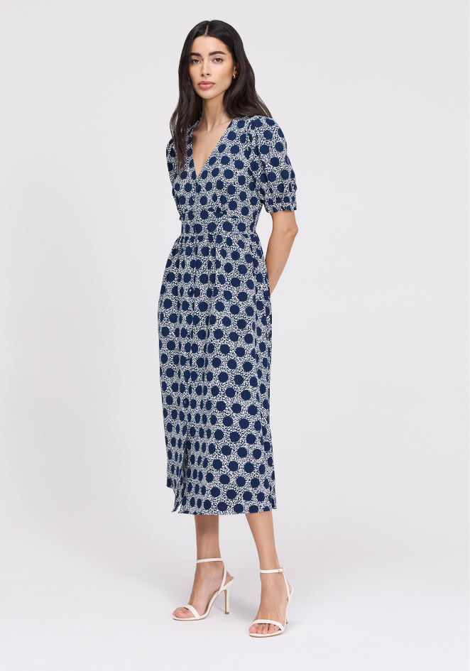 Samantha Navy Polka Dot Button Through Midi Dress