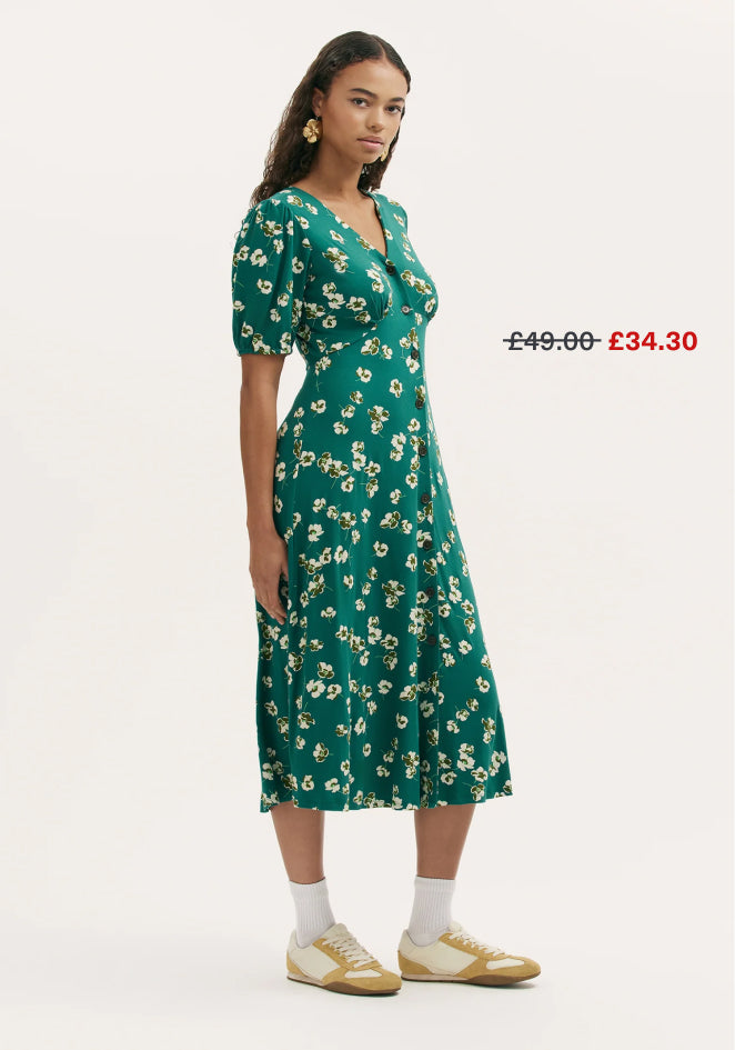 Milena Green Poppies Jersey Midi Dress
