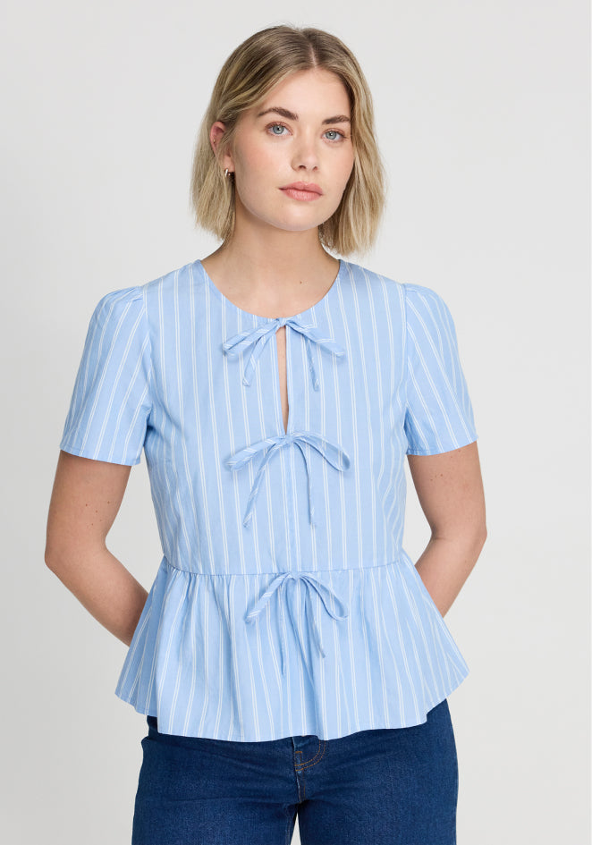 Bridie Blue Stripe Cotton Top