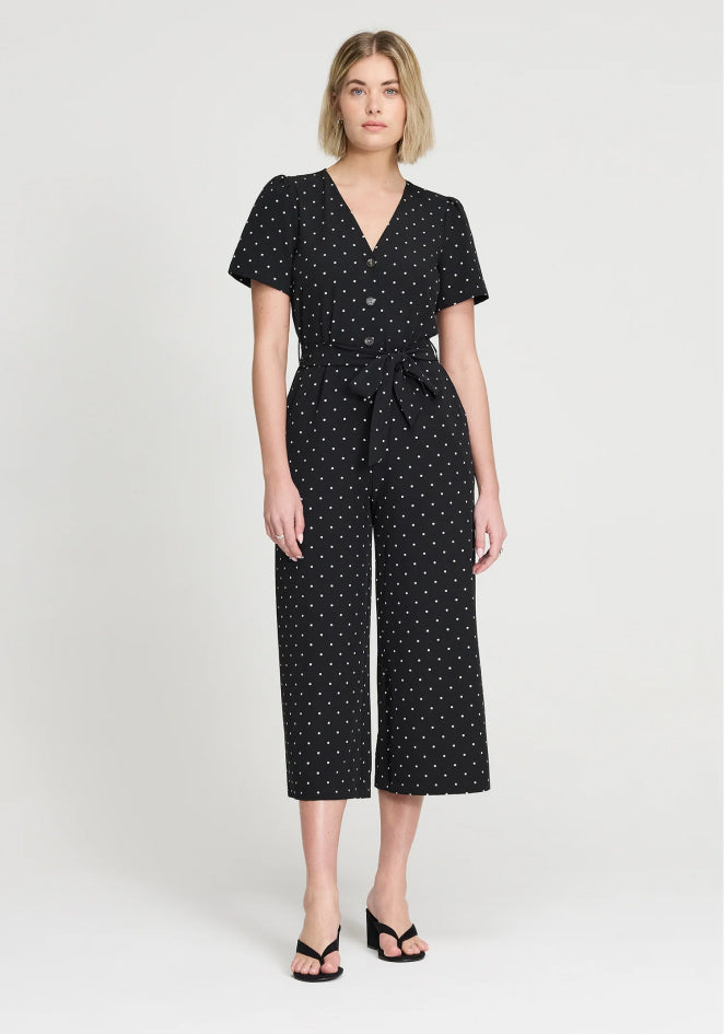 Uma Black Polka Dot Belted Wide Leg Jumpsuit