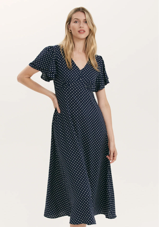 Saskia Navy Polka Dot Midi Tea Dress