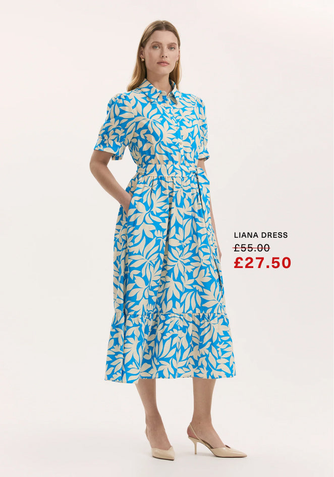 Liana Blue Leaf Midi Tiered Dress