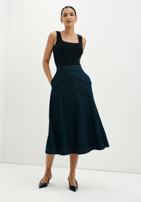 Dana Indigo Denim Flare A-Line Skirt