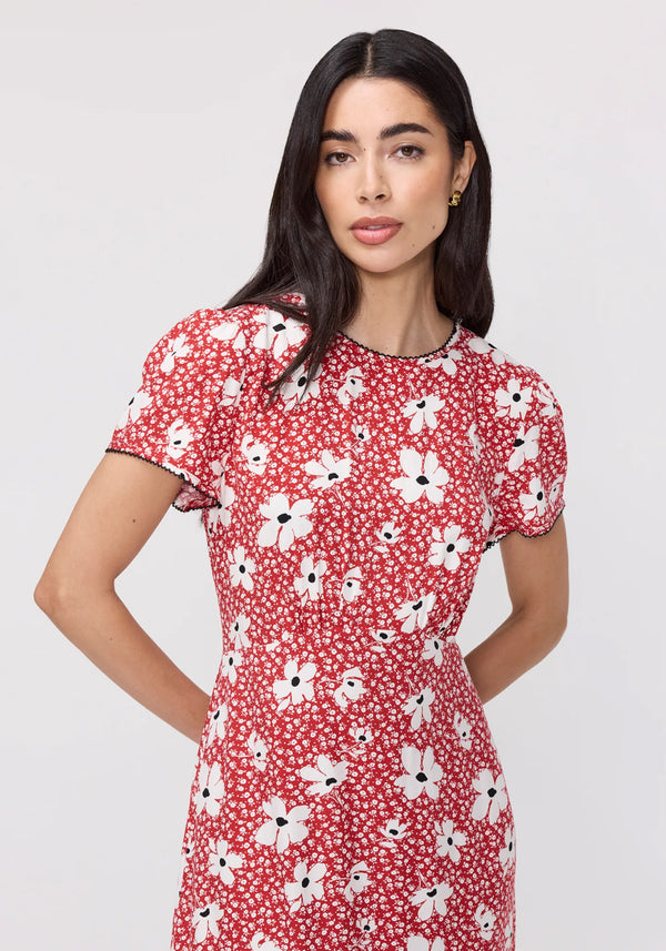 Lorna Red Ditsy Empire Waist Dress