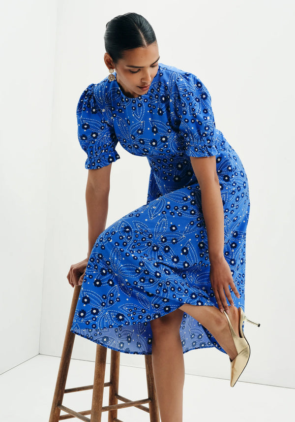 Mela Blue Daisy Midi Tea Dress