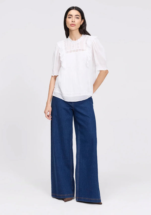 Jolin Lace Cotton Puff Sleeve Top
