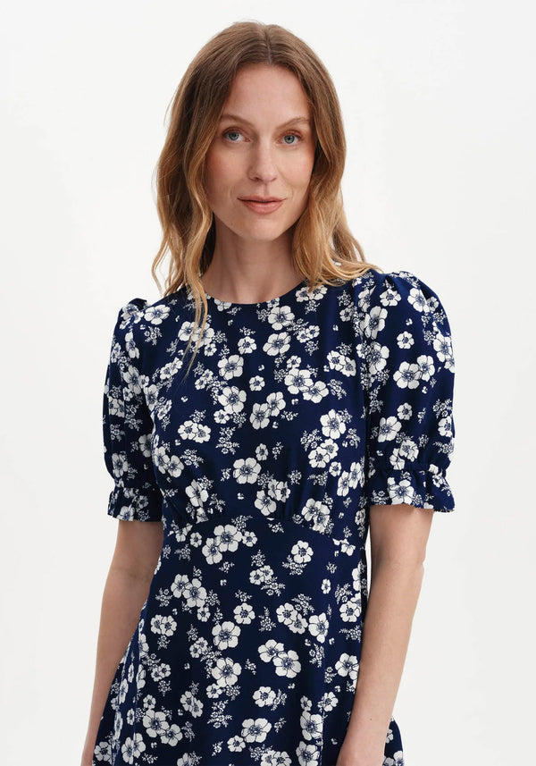 Mela Navy Floral Midi Tea Dress