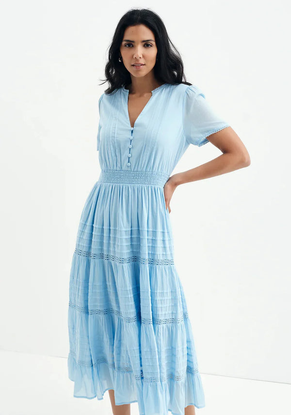 Juniper Blue Cotton Lace Tiered Dress
