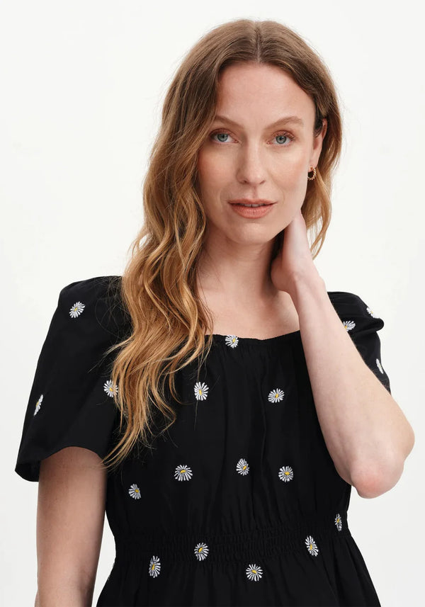 Holly Black Floral Embroidered Top