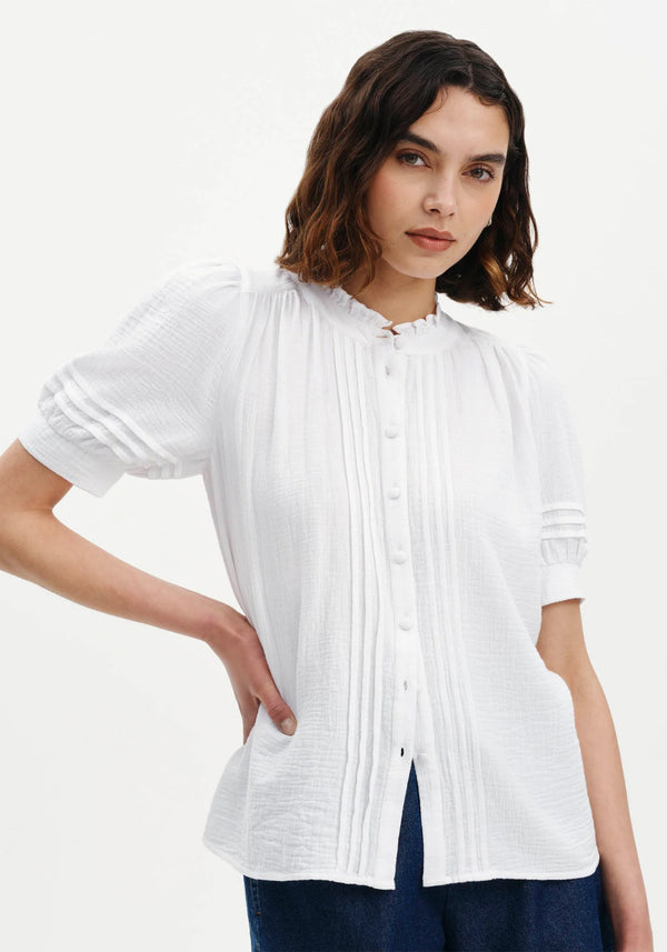 Teagan Gauze Pintuck Puff Sleeve Blouse