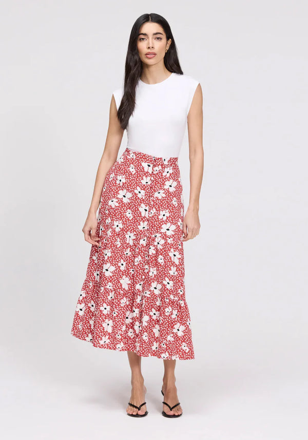 Isla Red Ditsy Button-Through Skirt