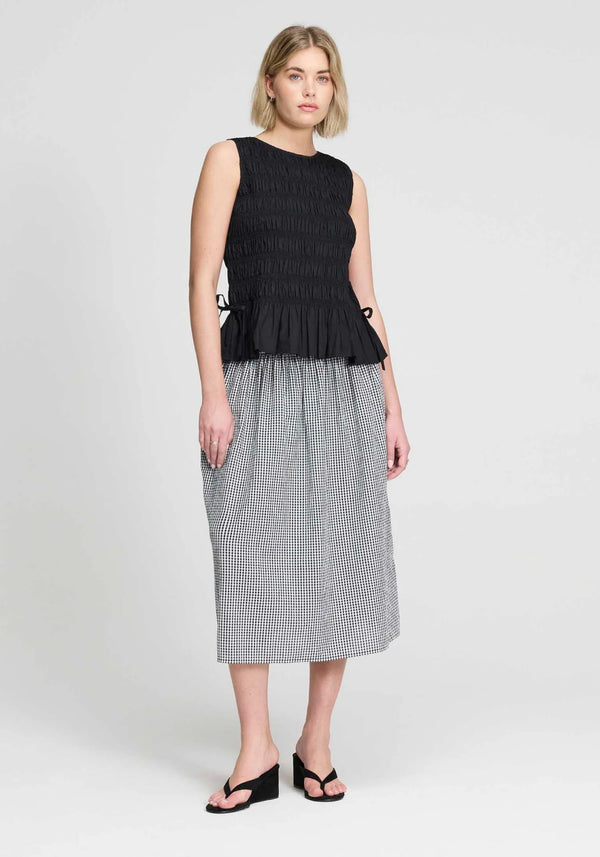 Valerie Black Gingham Shirred Waist Skirt 