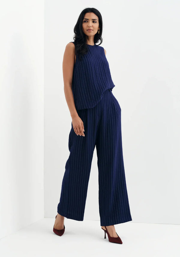 Mara Navy Stripe Wide Leg Trousers