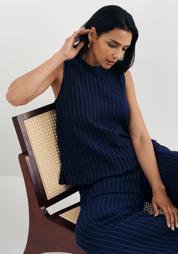 Vallie Navy Stripe Shell Top