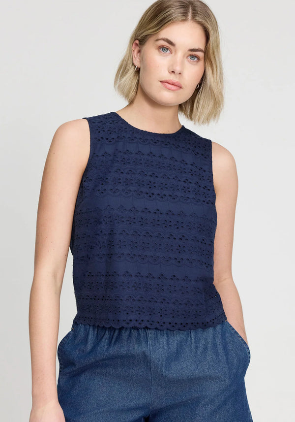 Gloria Navy Cotton Broderie Shell Top
