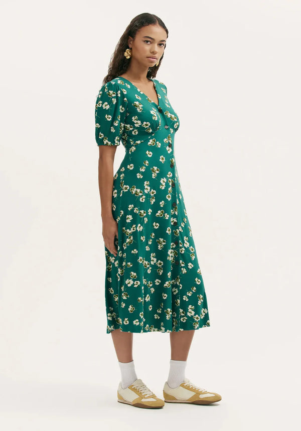 Milena Green Poppies Jersey Dress
