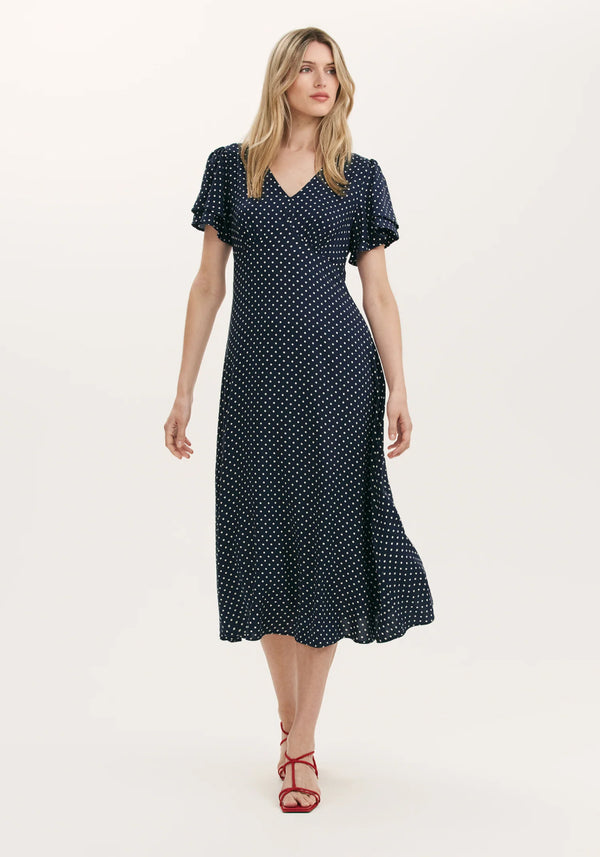 Saskia Navy Polka Dot Midi Tea Dress