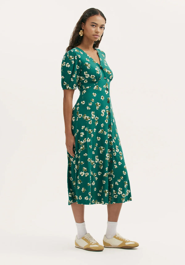 Milena Green Poppies Jersey Midi Dress