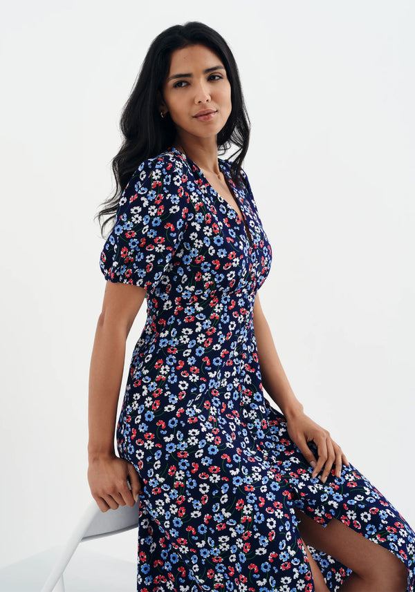 Robyn Daisy Button Through V-Neck Dress
