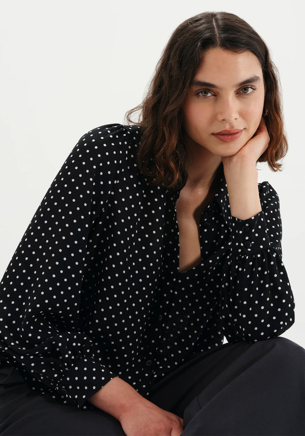 Melina Polka Dot Button Through Yoke Blouse
