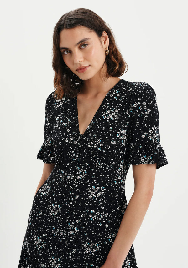 Sinead Black Ditsy Tiered Midi Dress