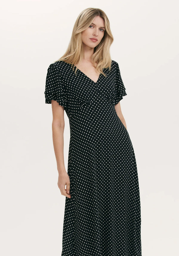 Saskia Black Polka Dot Midi Tea Dress