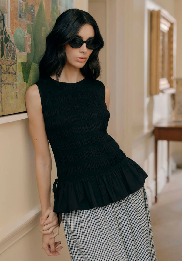 Valerie Gingham Shirred Waist Midi Skirt
