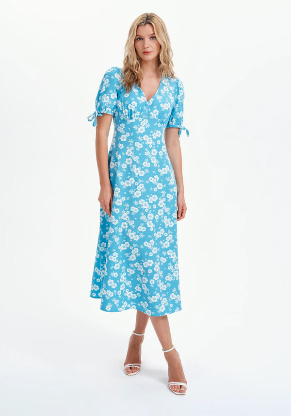 Gabriella Blue Bow Detail Empire Waist Dress