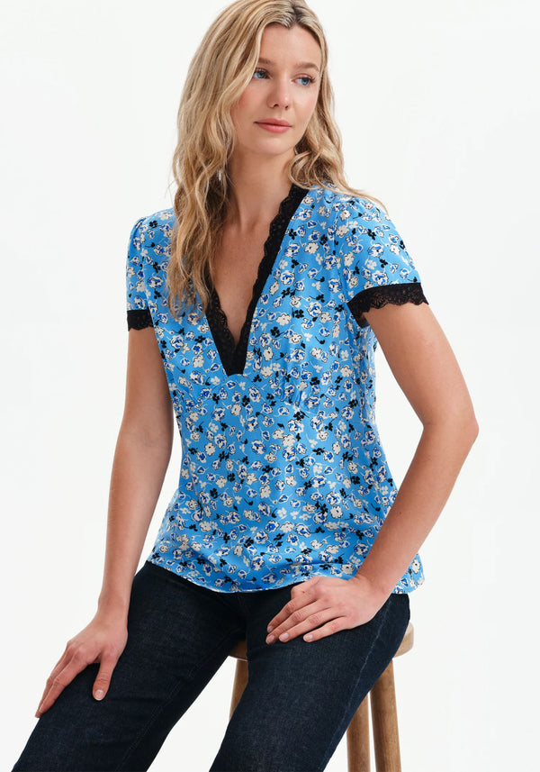 Lacie Blue Ditsy Lace Trim Top