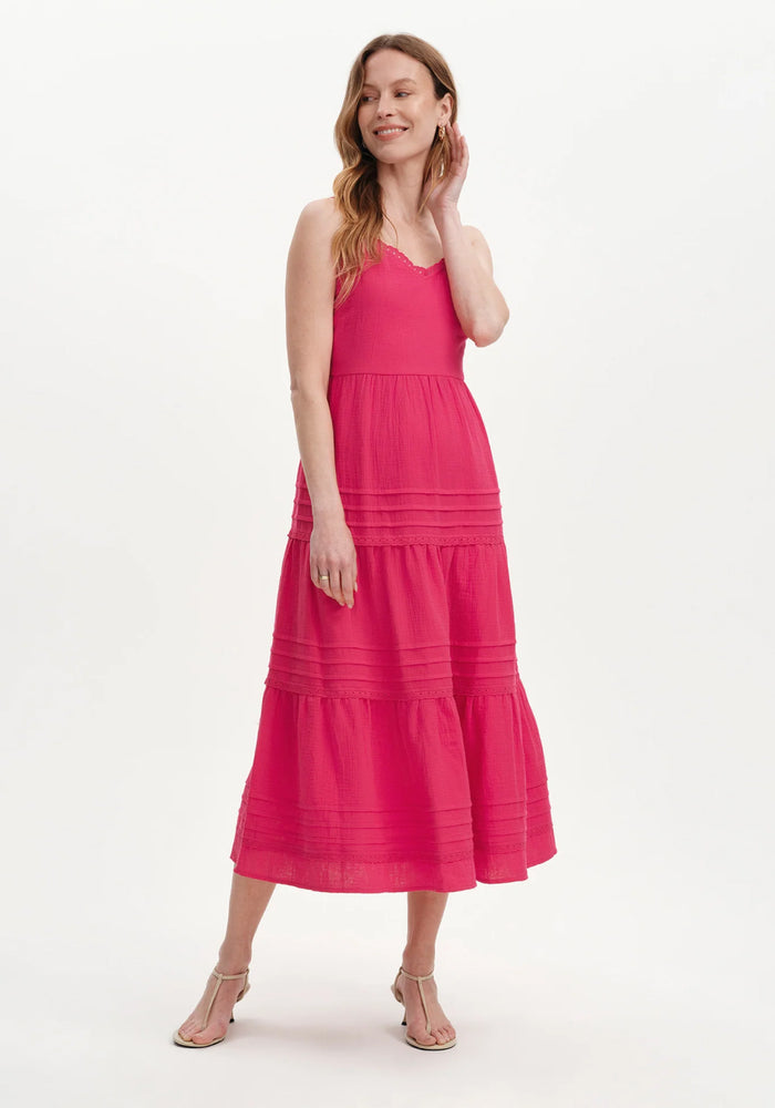 Hazel Pink Lace Trim Tiered Dress