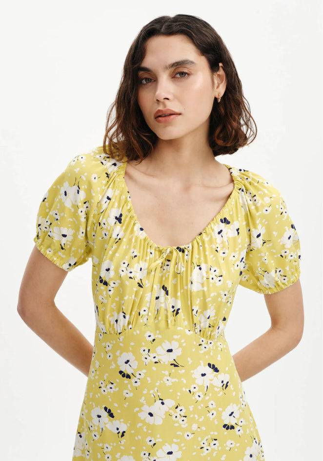 Jada Green Floral Puff Sleeve Empire Waist Midi Dress