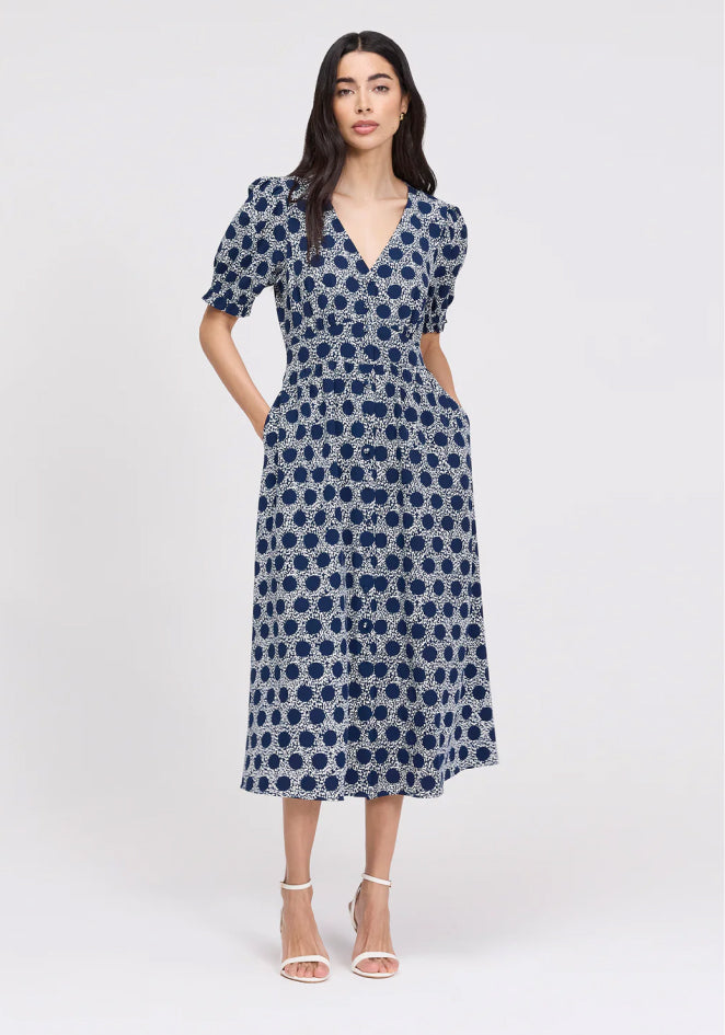 Samantha Navy Polka Dot Button Through Midi Dress