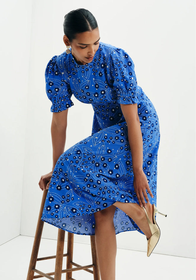 Mela Blue Daisy Midi Tea Dress