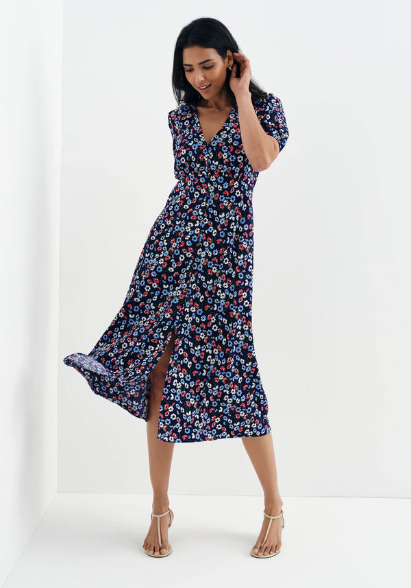 Robyn Navy Daisy Button Through Dress